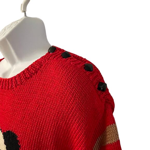 VINTAGE 80s Lynn Tyler Hand Knit Puppy Sweater Size XL - Picture 4 of 5